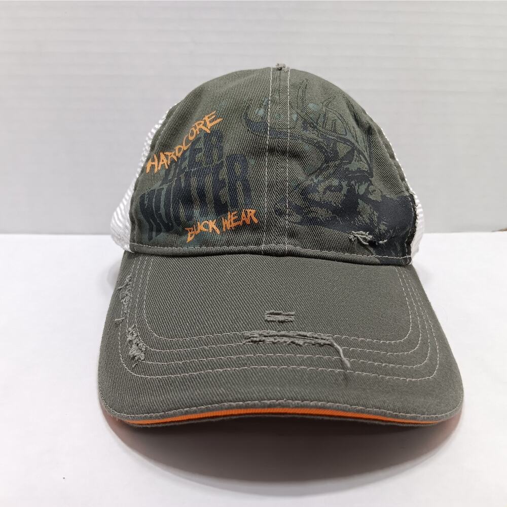 Buck Wear‎ Trucker Hat Mens OSFM Olive Green Hardcore Deer Hunter Distressed Cap